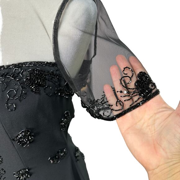 BLACK TIE Womens 4 Black Vintage Beaded Short Sleeve Cocktail Dress OLEG CASSINI - Picture 3 of 11